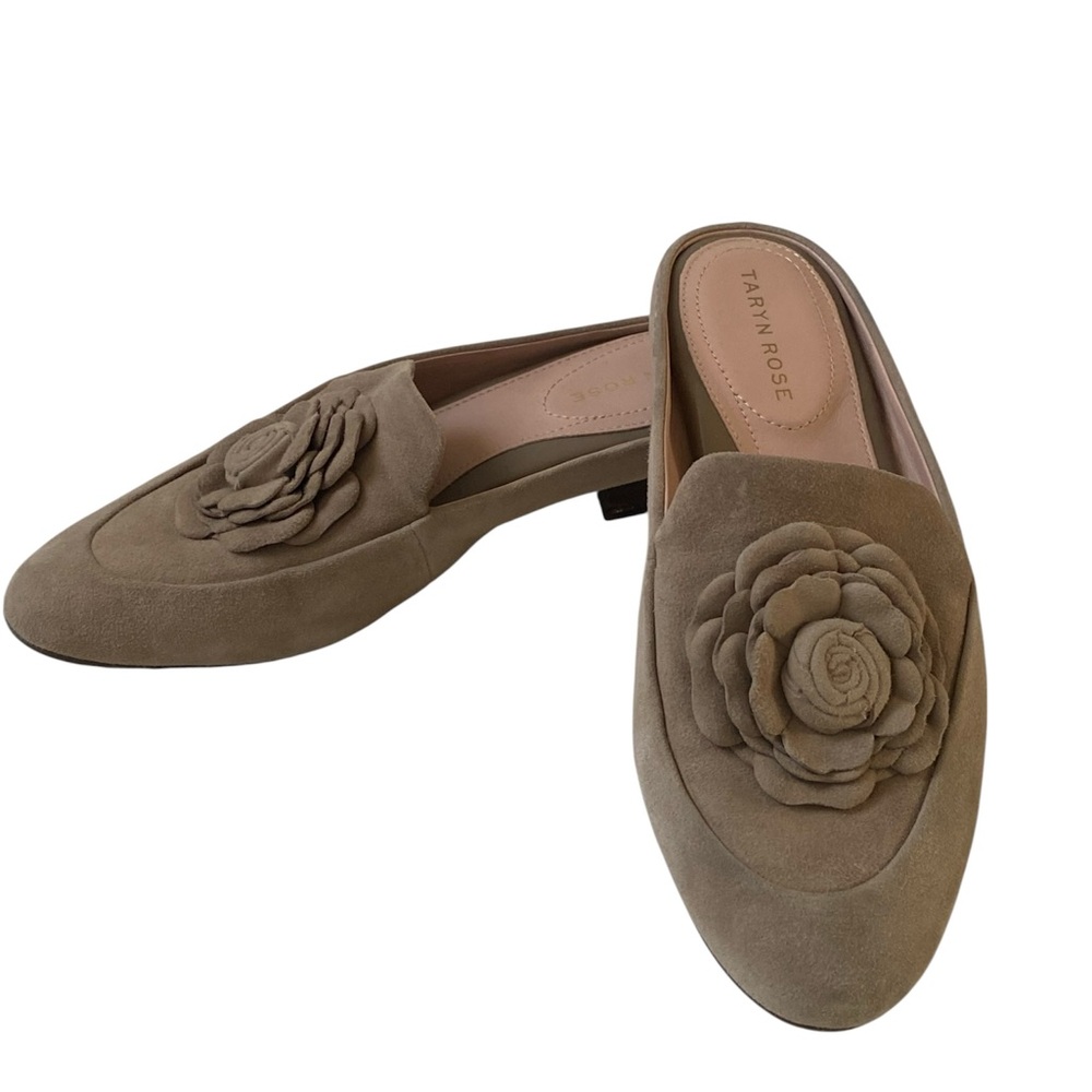 Taryn Rose Blythe Genuine Suede Mules/Flats 3D Flower Size 7B/37 - Picture 2 of 13